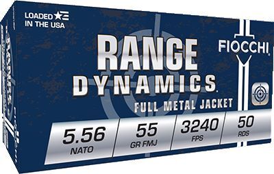 Fiocchi Range Dynamics 5.56 NATO, 55 Grain Full Metal Jacket Rifle Ammo, 50-Rd