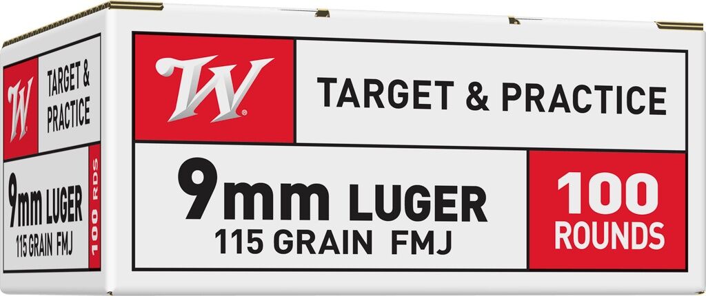 Winchester Target & Practice 9mm, 115 Grain Full Metal Jacket Pistol Ammo, 100-Rd